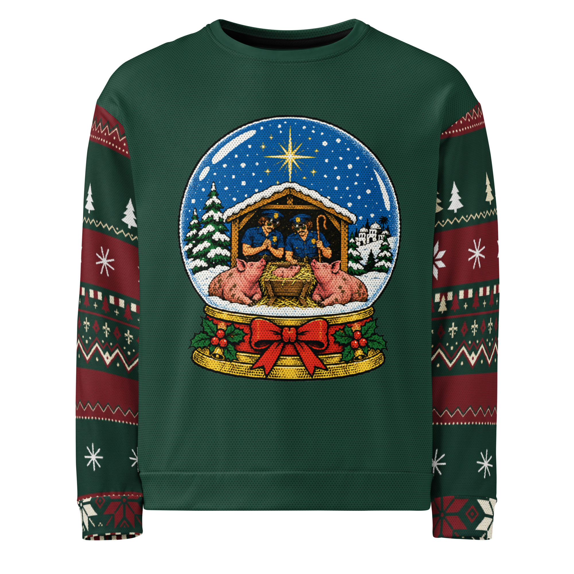 Welfare Check Ugly Christmas Sweatshirt, Evergreen, front