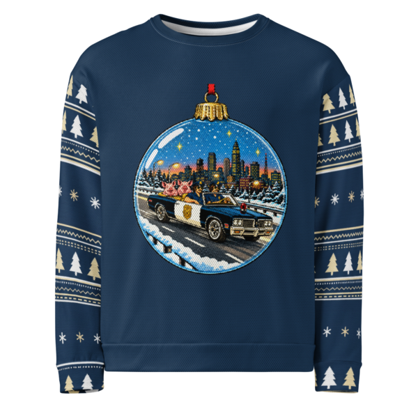 Ride-Along Ugly Christmas Sweatshirt, Navy, front
