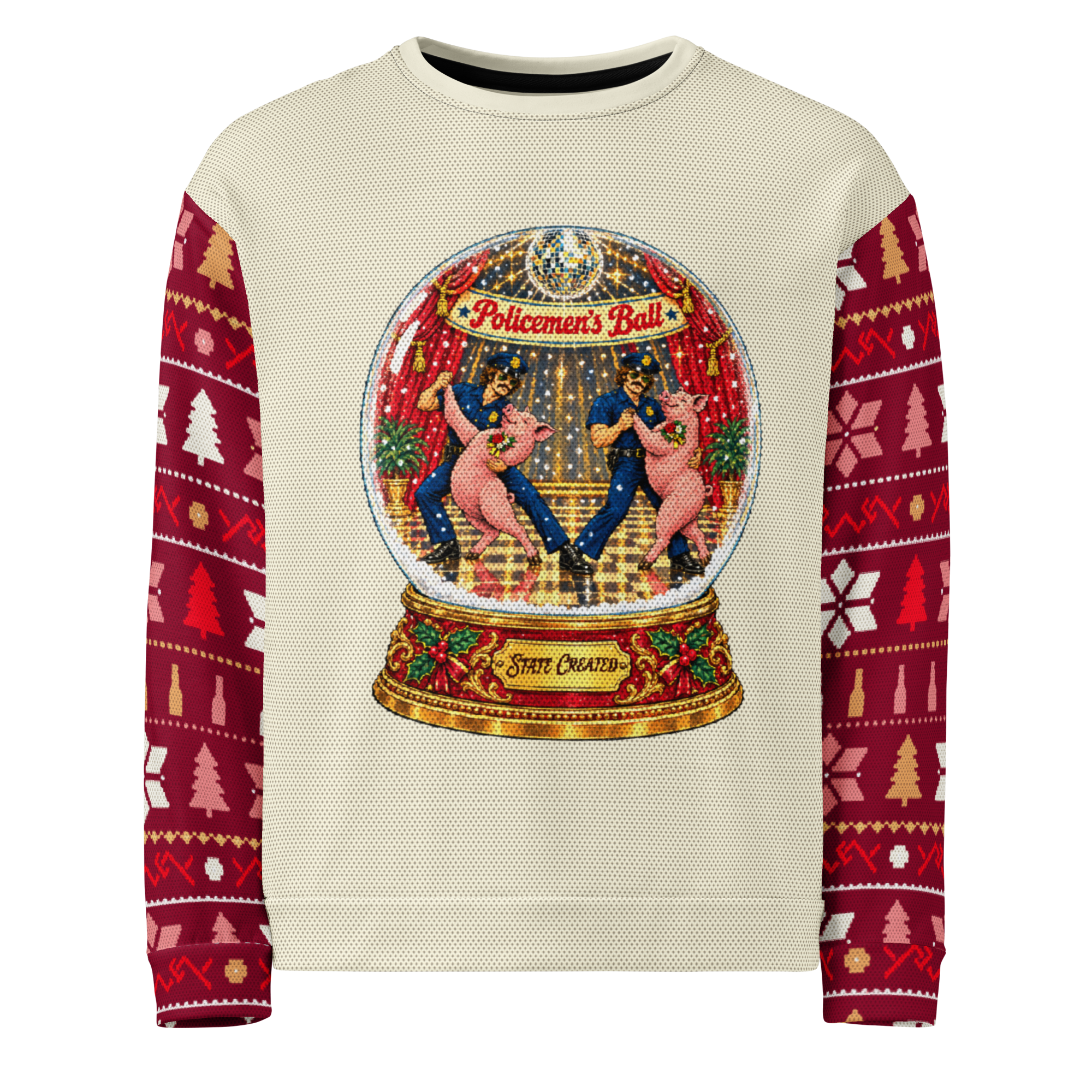 Policemen's Ball Ugly Christmas Sweatshirt, Cream, front