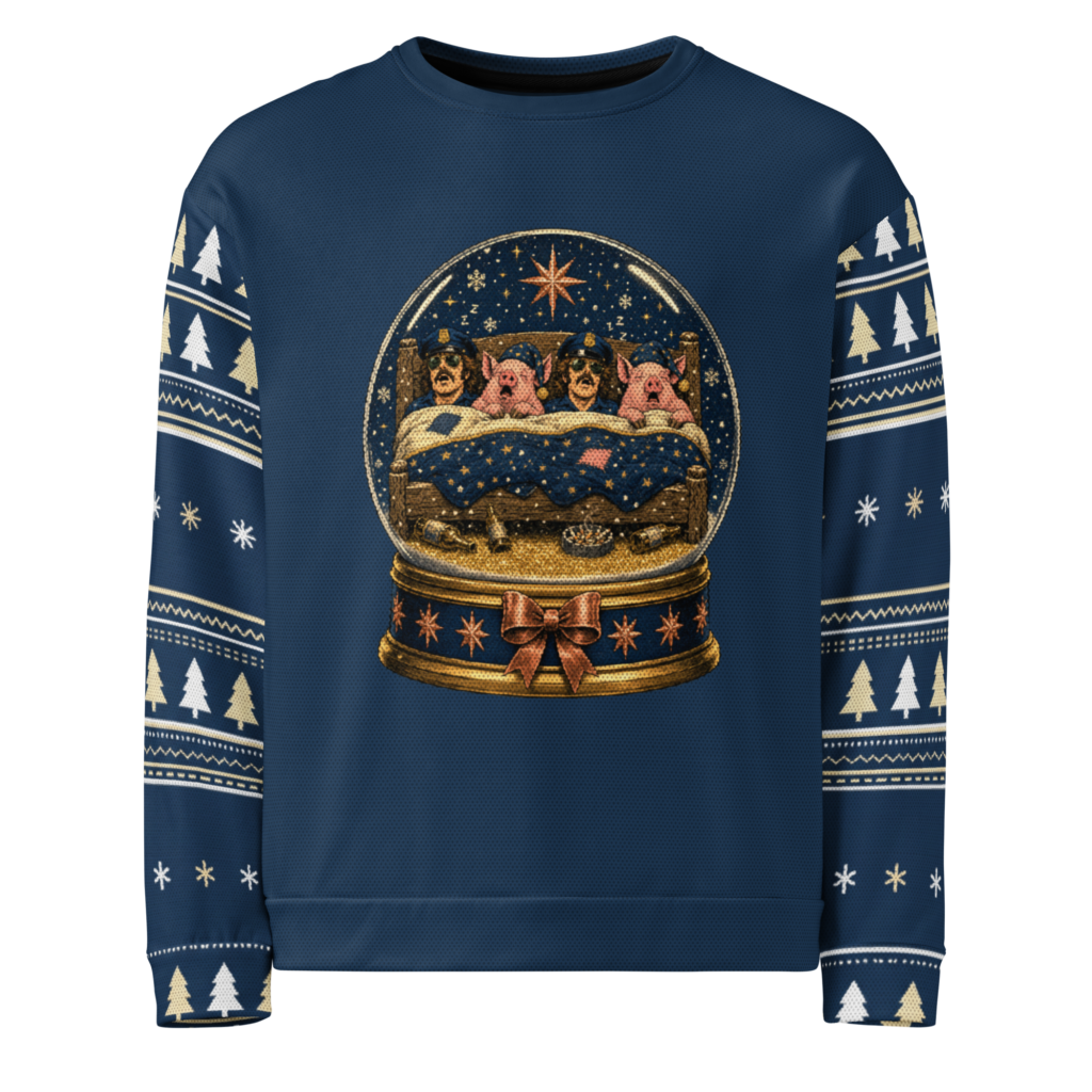Long Winter's Nap Ugly Christmas Sweatshirt, Navy, front