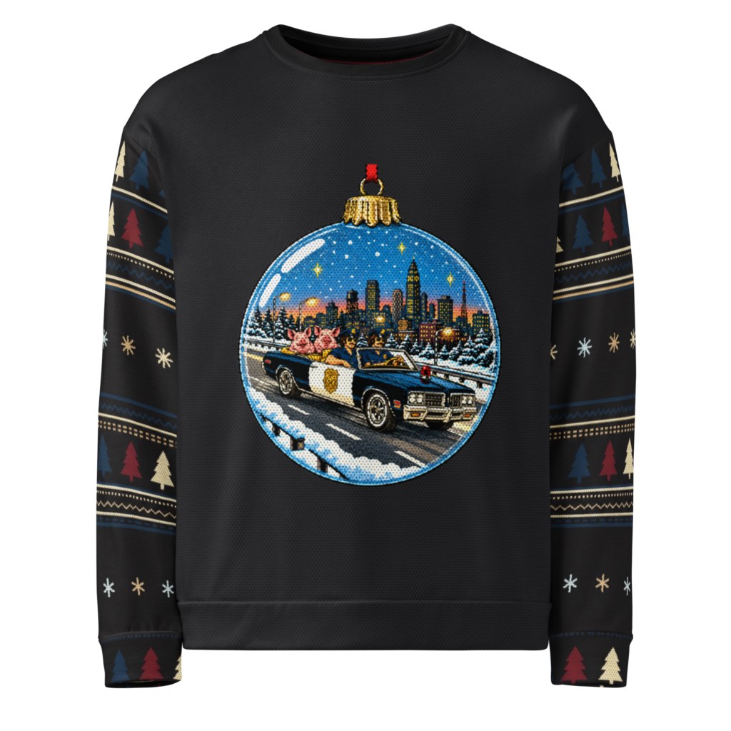 Ride-Along Ugly Christmas Sweatshirt, Black, front