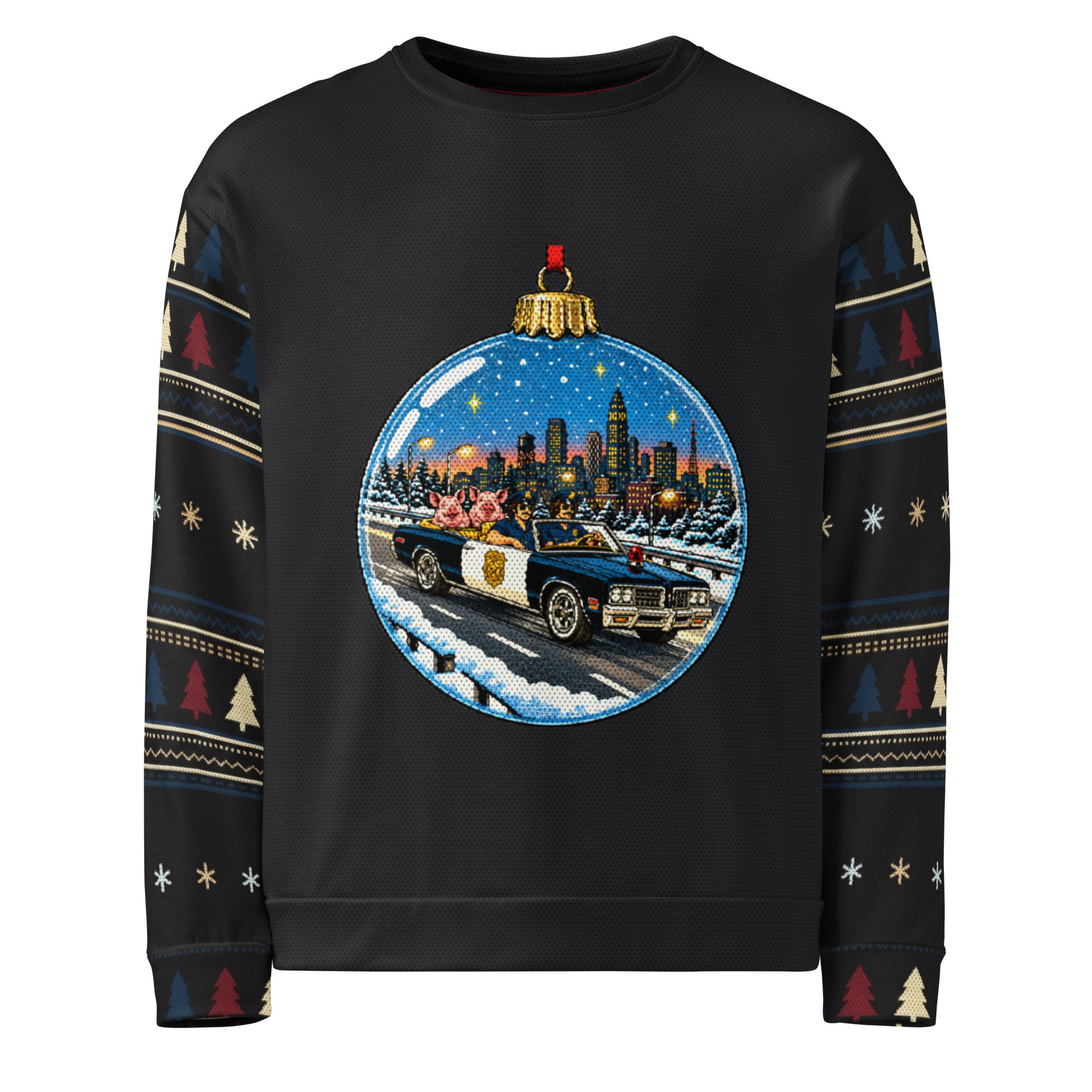 Ride-Along Ugly Christmas Sweatshirt, Black, front