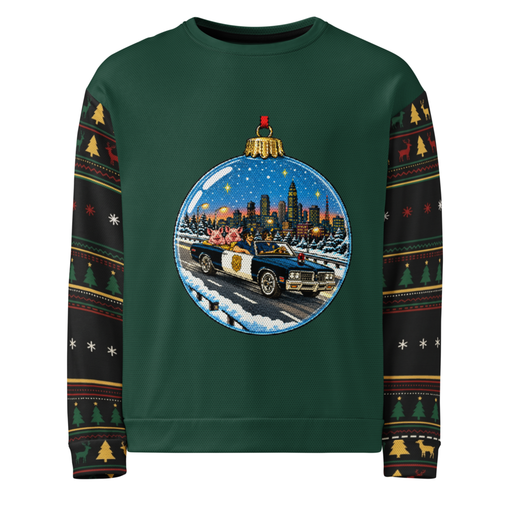 Ride-Along Ugly Christmas Sweatshirt, Evergreen, front