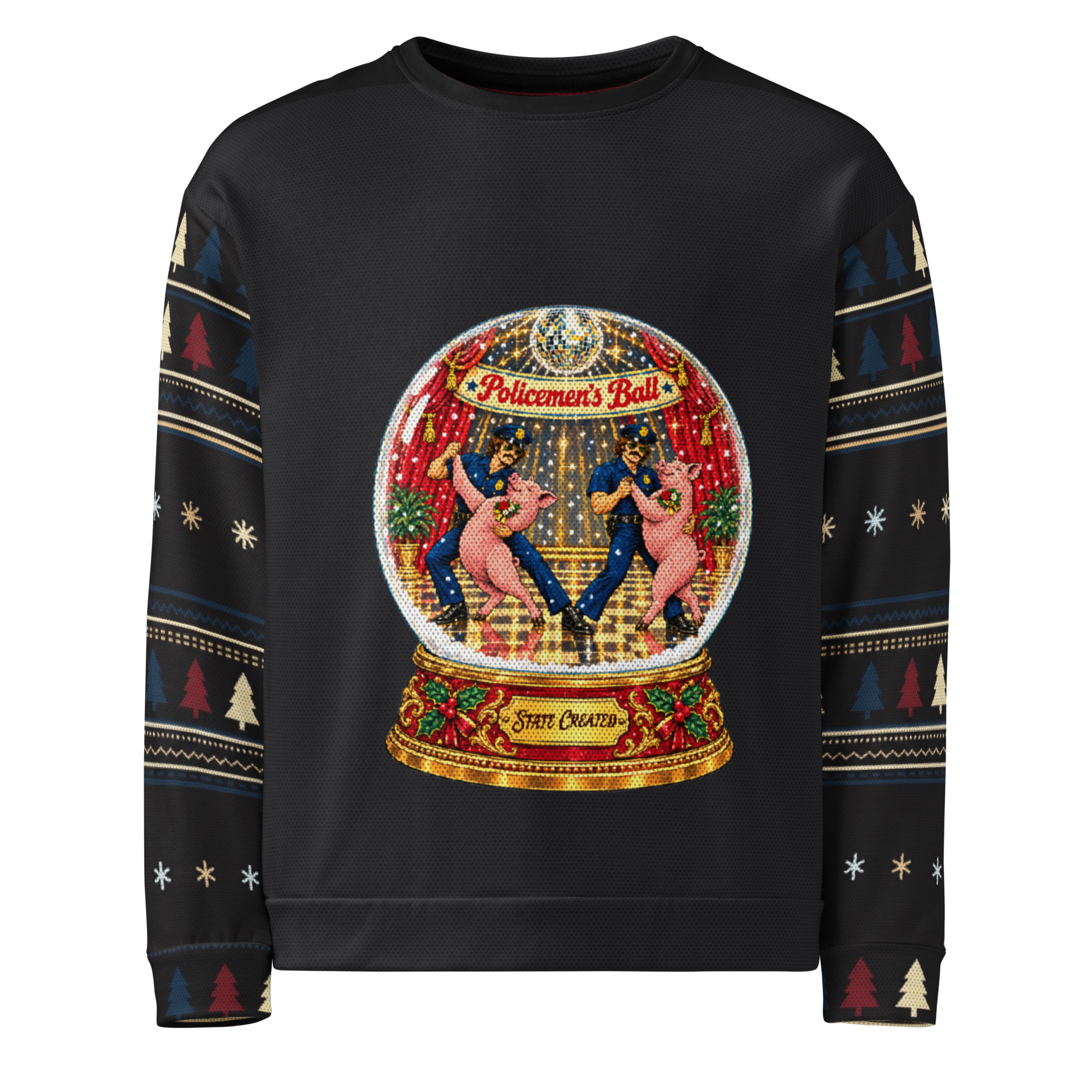 Policemen's Ball Ugly Christmas Sweatshirt, Black, front